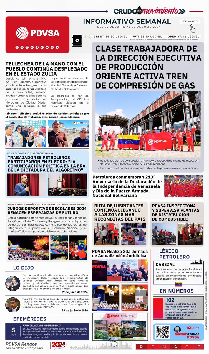 PDVSA's tweet photo. ¡Crudo en Movimiento!

Explora la portada interactiva y amplía cada información con solo un CLIC en la foto o ícono de la noticia de tu interés.

Descubre las noticias más relevantes de esta semana.

📰 https://t.co/tsn0wIRPPm https://t.co/JEVX2d95UH