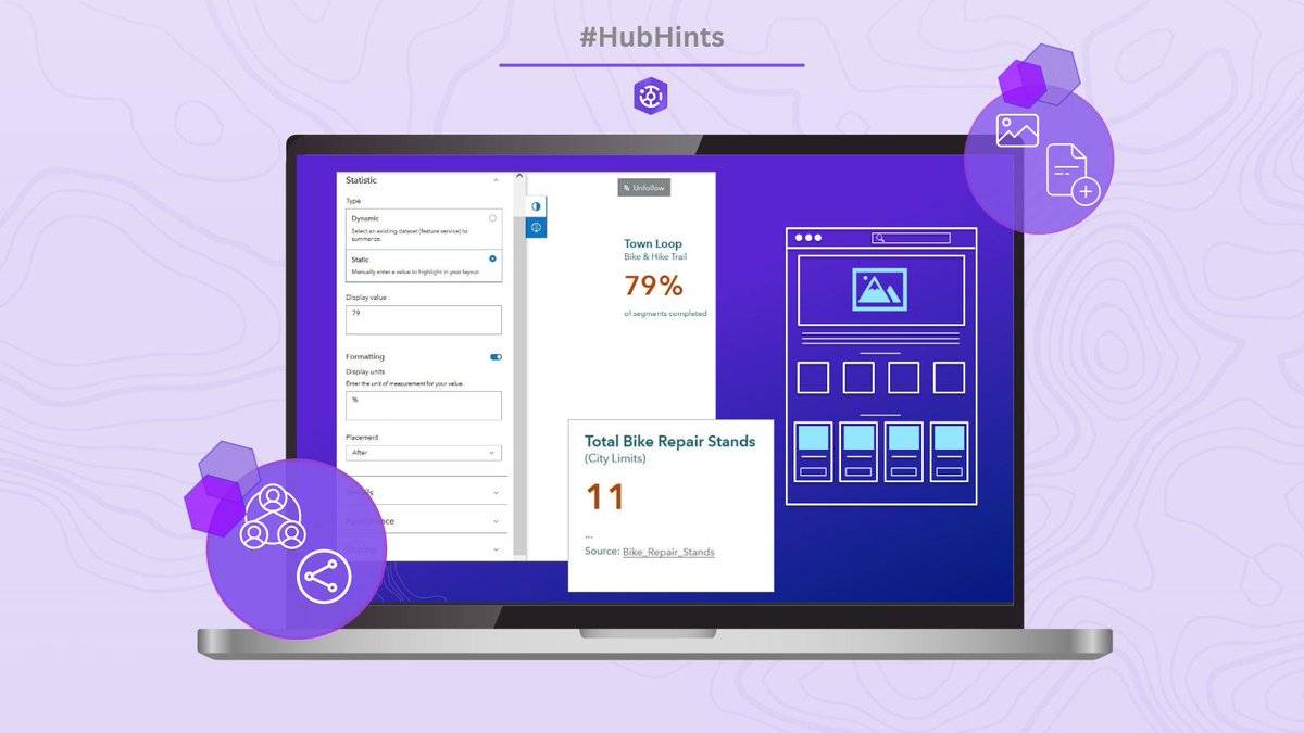 TheGeoWhisperer's tweet image. Learn how to display apps, data, and webmaps in #ArcGISHub with today&apos;s #HubHints. Improve how you upload, manage, and organize content on your site with unique displays such as the summary statistics card! 

➡️ ow.ly/cWxU50SsiMn