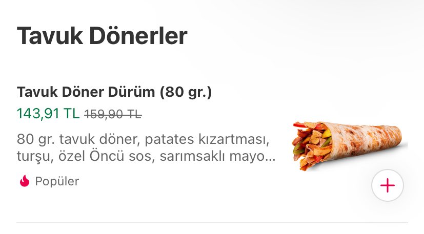 Anlık tabuk döner piyasası 80 gr 160 tl den 143 e düşmüş eski fiyatları özlüyorum