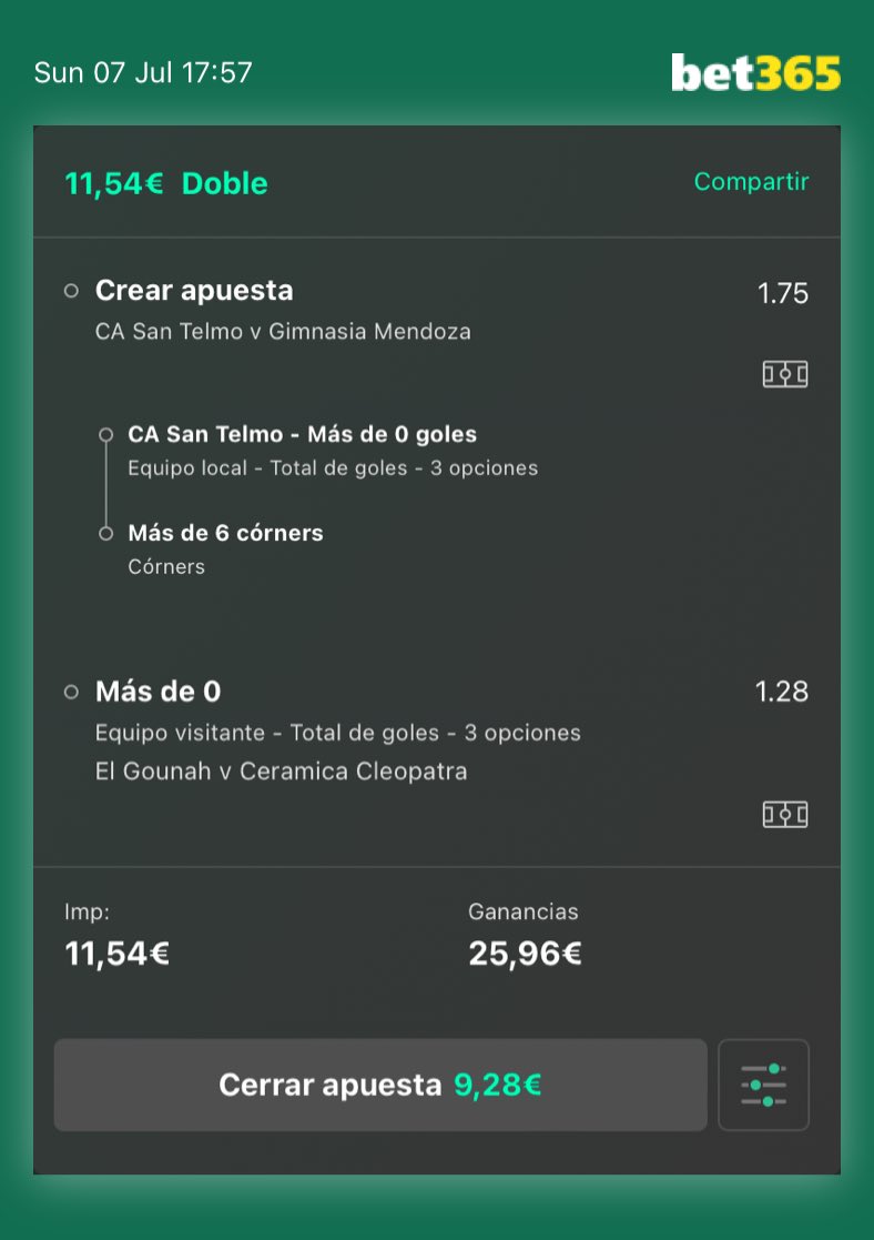 KawaTips's tweet image. Vamos con esta!

Partidazo en la Primera Nacional Argentina donde San Telmo defenderá el liderazgo y un partido donde puede haber muchos córners por tantas contras de los equipos.

2: Me gusta bastante Ceramica como visitante, confianza plena en ellos.

Con todo!🤞🏾