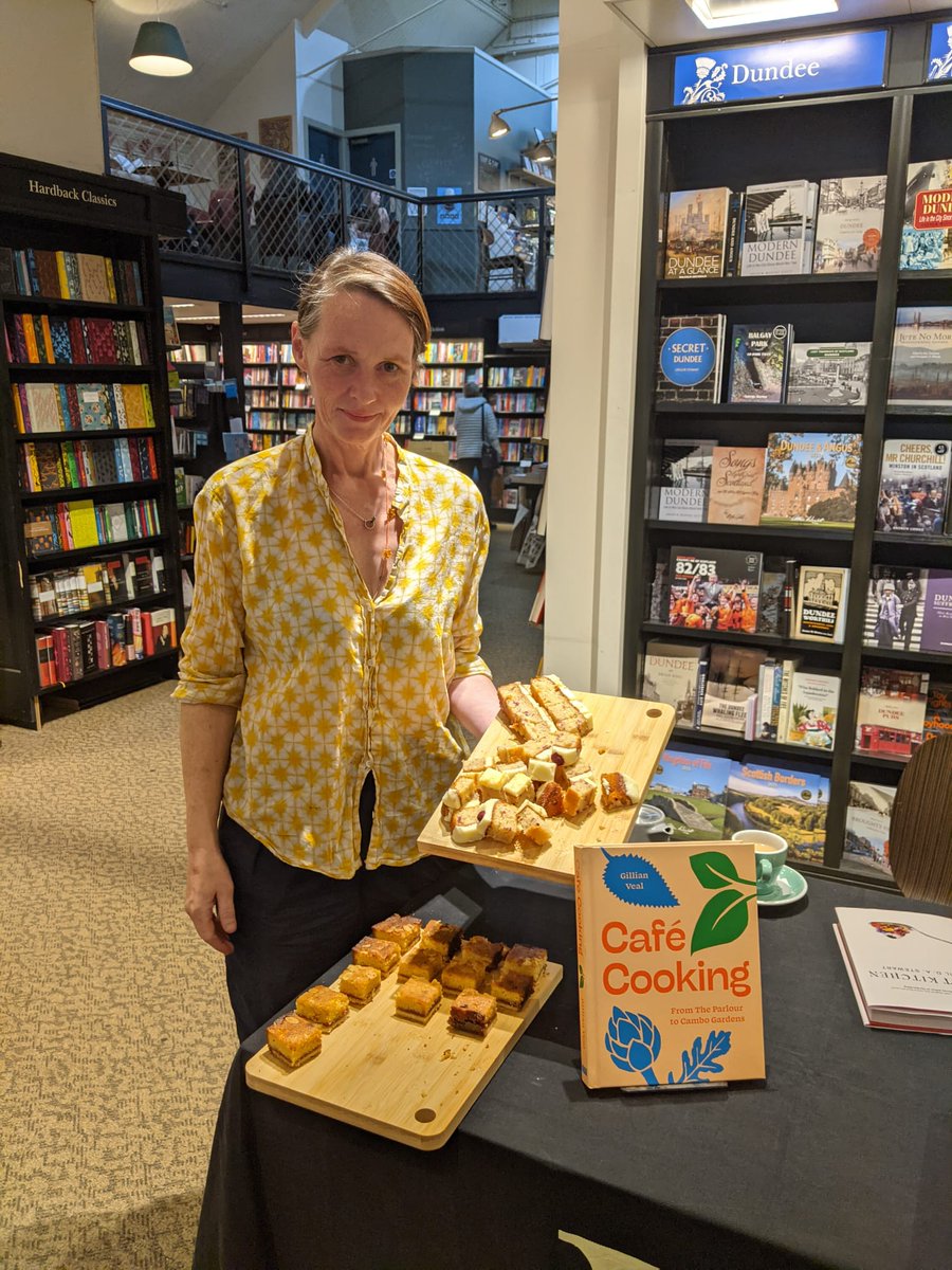 WstonesDundee's tweet photo. Many thanks to Gillian Veal for popping in earlier today where she was signing copies of her new book Cafe Cooking, and for bringing in some delicious cake too! We have a limited number of signed copies available in-store #kitchenpress https://t.co/8WIhGUZ0g3