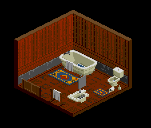 PscdGames's tweet photo. Hi. Are you bored? I agree, a week's silence, even a little more. Today we have a clone of the toilet room from #BioEvil with a mirror arrangement. I had to draw a new toilet, I didn’t really like the old one, I made the rugs colorful so that at least something would stand out. https://t.co/MsuSAxWpMx