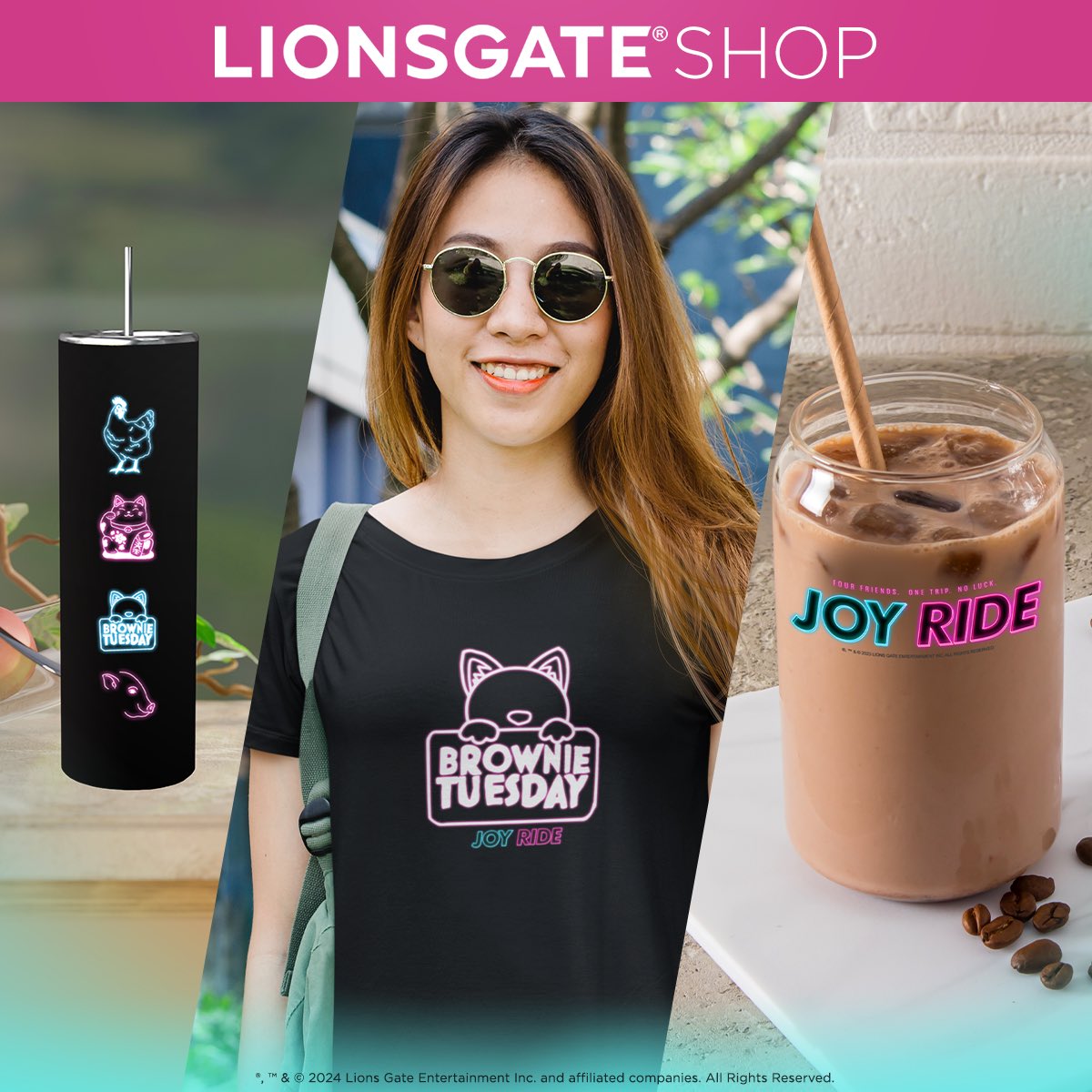 but first, anniversary shopping with brownie tuesday! 😉 unleash your joy and celebrate the 1-year anniversary of JOY RIDE with new merch. shop now: shop.lionsgate.com/collections/jo…
