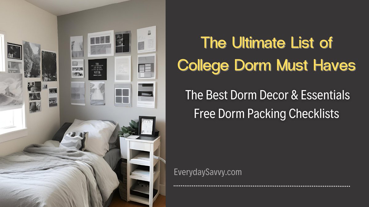 Overwhelmed by dorm room prep?  This mega list of essentials and decor has you covered. Plus free printable packing checklists everydaysavvy.com/the-best-colle…