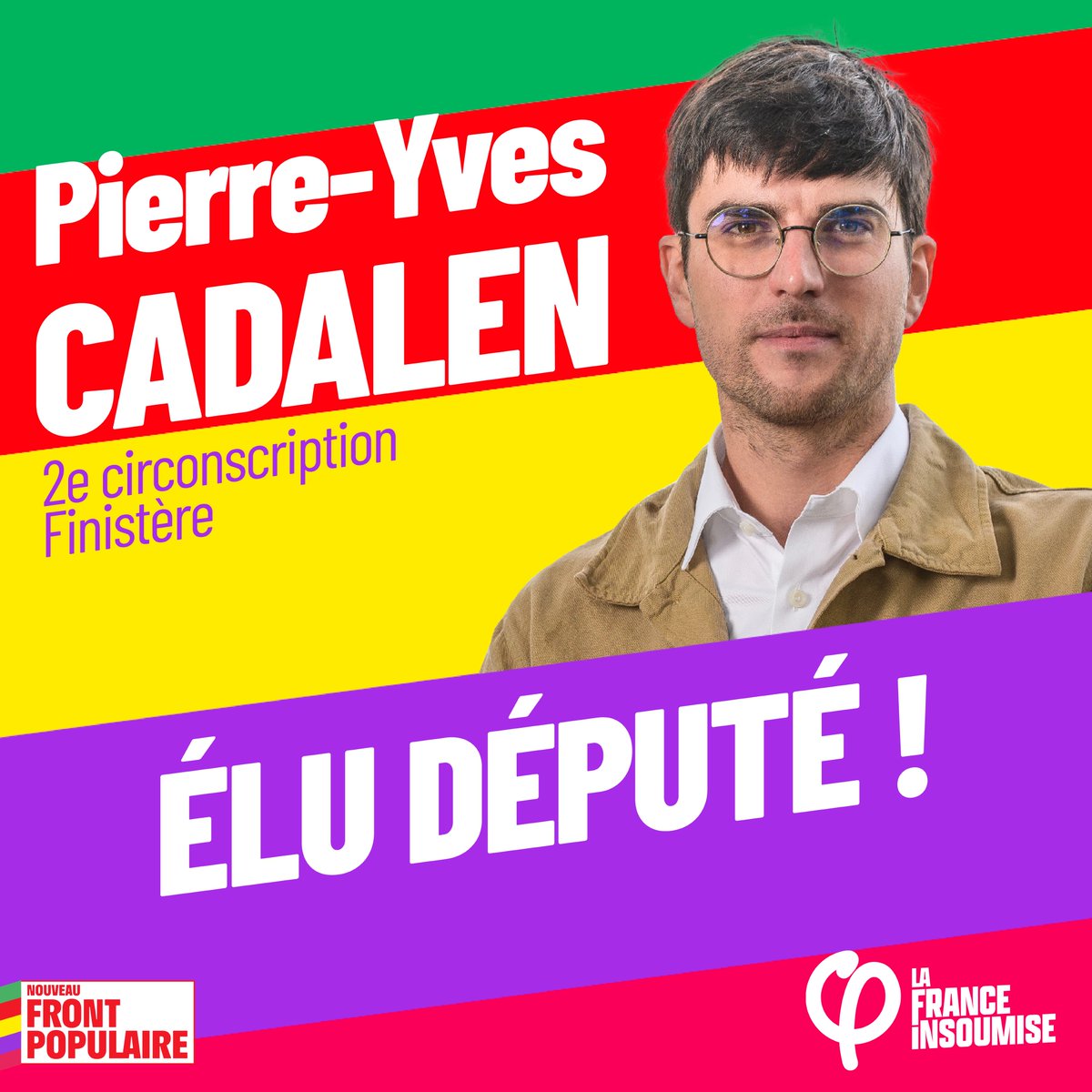 FranceInsoumise's tweet photo. 🎉 Bravo @pycadalen, élu dans la 2e circonscription du Finistère. 

#NouveauFrontPopulaire #VictoireNFP #ElectionsLegislatives2024 https://t.co/ceo0Qh4m5a
