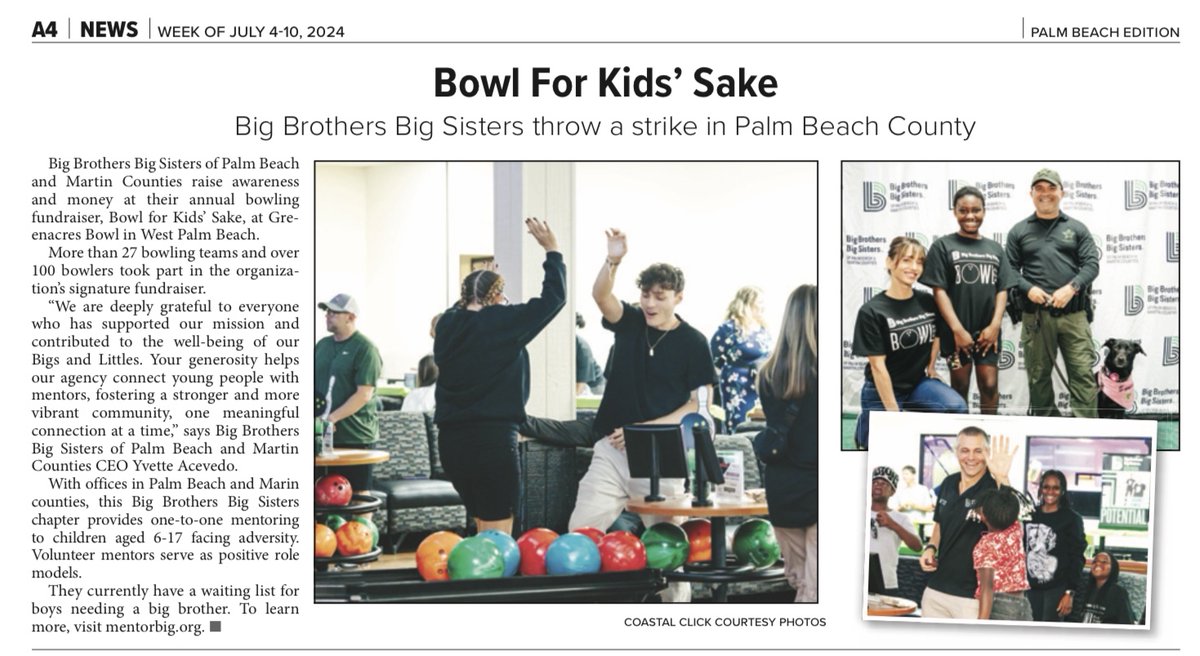 🌟 A HUGE thank you to Florida Weekly for shining a spotlight on Bowl for kids Sake! 🏆 We celebrated with our incredible Big and Littles, sponsors, bowlers and supporters. It was a night to remember! ✨

mentorbig.org/bowl-for-kids-…