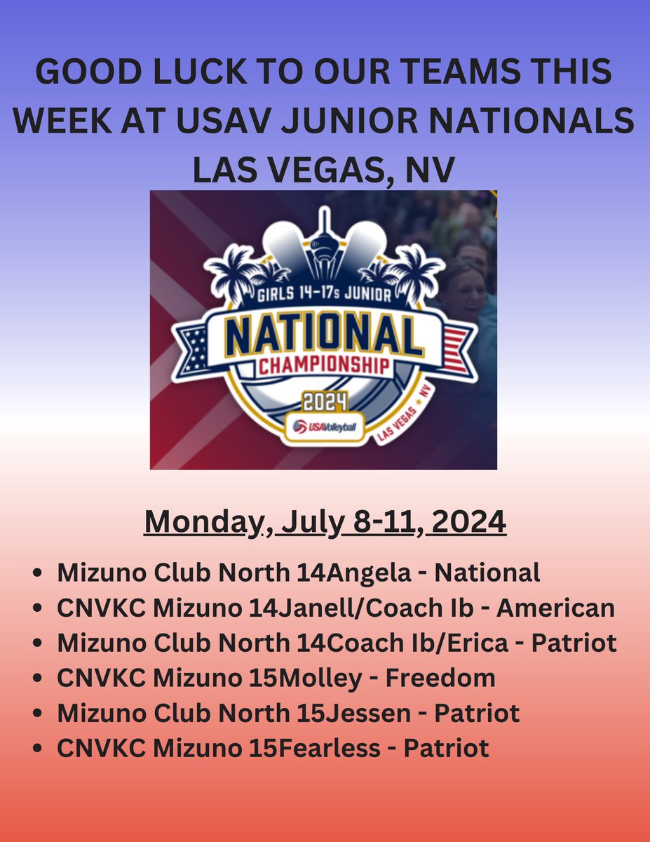 GOOD LUCK CLUB NORTH!!! 🇺🇸❤️🏐🖤🇺🇸
Click link for schedule: results.advancedeventsystems.com/event/PTAwMDAw…..