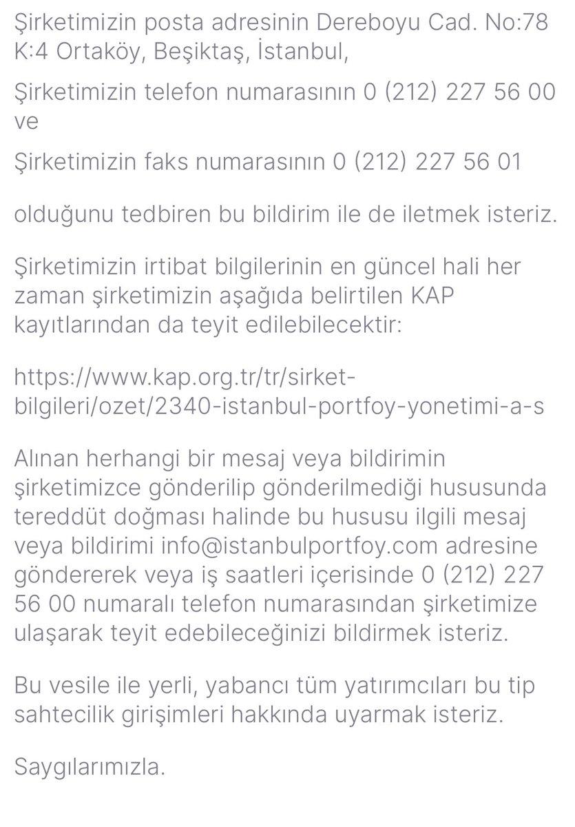 Değerli yatırımcılar, şirketimiz internet sitesi istanbulportfoy.com üzerinden yapılan açıklamayı önemle bilgilerinize sunarım. <a href="/istanbulportfoy/">İstanbul Portföy</a> #önemli