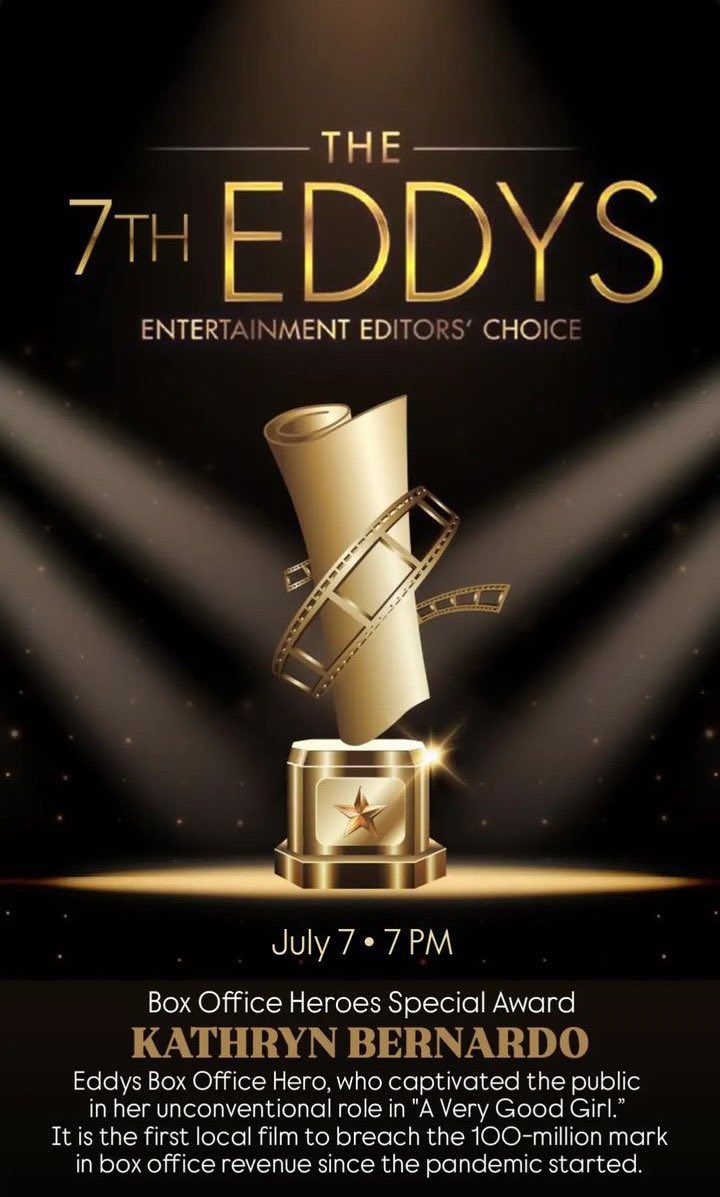 OfficialKBB's tweet photo. “#AVeryGoodGirl is the first local film to breach 100M mark in box office revenue since the pandemic started.” ✨

Congratulations @bernardokath for your BOX OFFICE HERO Award at the 7th EDDYS for “A Very Good Girl” Movie! We are so proud of you! Congratulations, #TeamAVGG! 👏🏻❤️ https://t.co/PThhKEEXRg