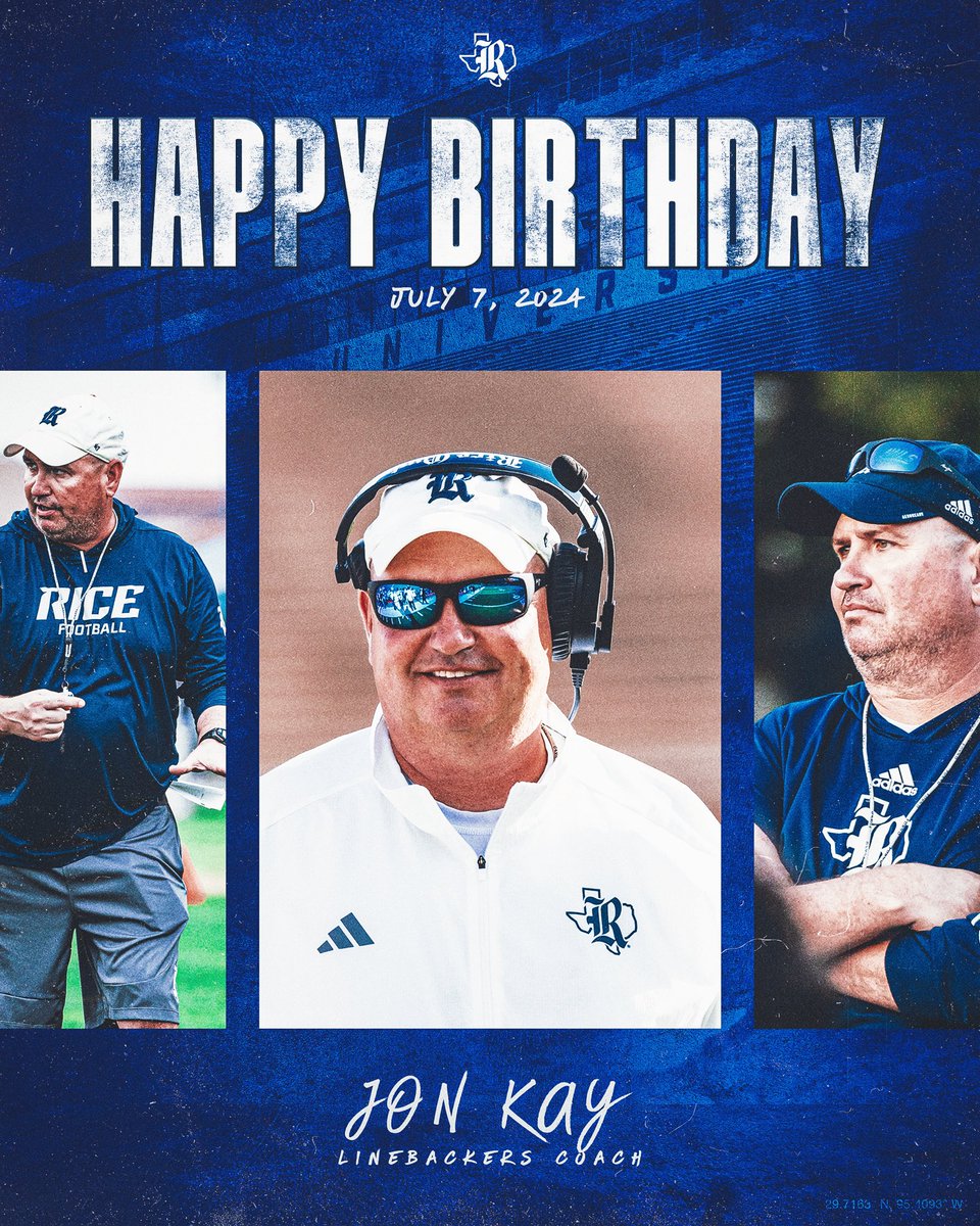 RiceFootball's tweet photo. Happy Birthday to Linebacker Coach @CoachKay713 🥳🎂

#GoOwls👐 x #RFND https://t.co/TXTqeNHswm