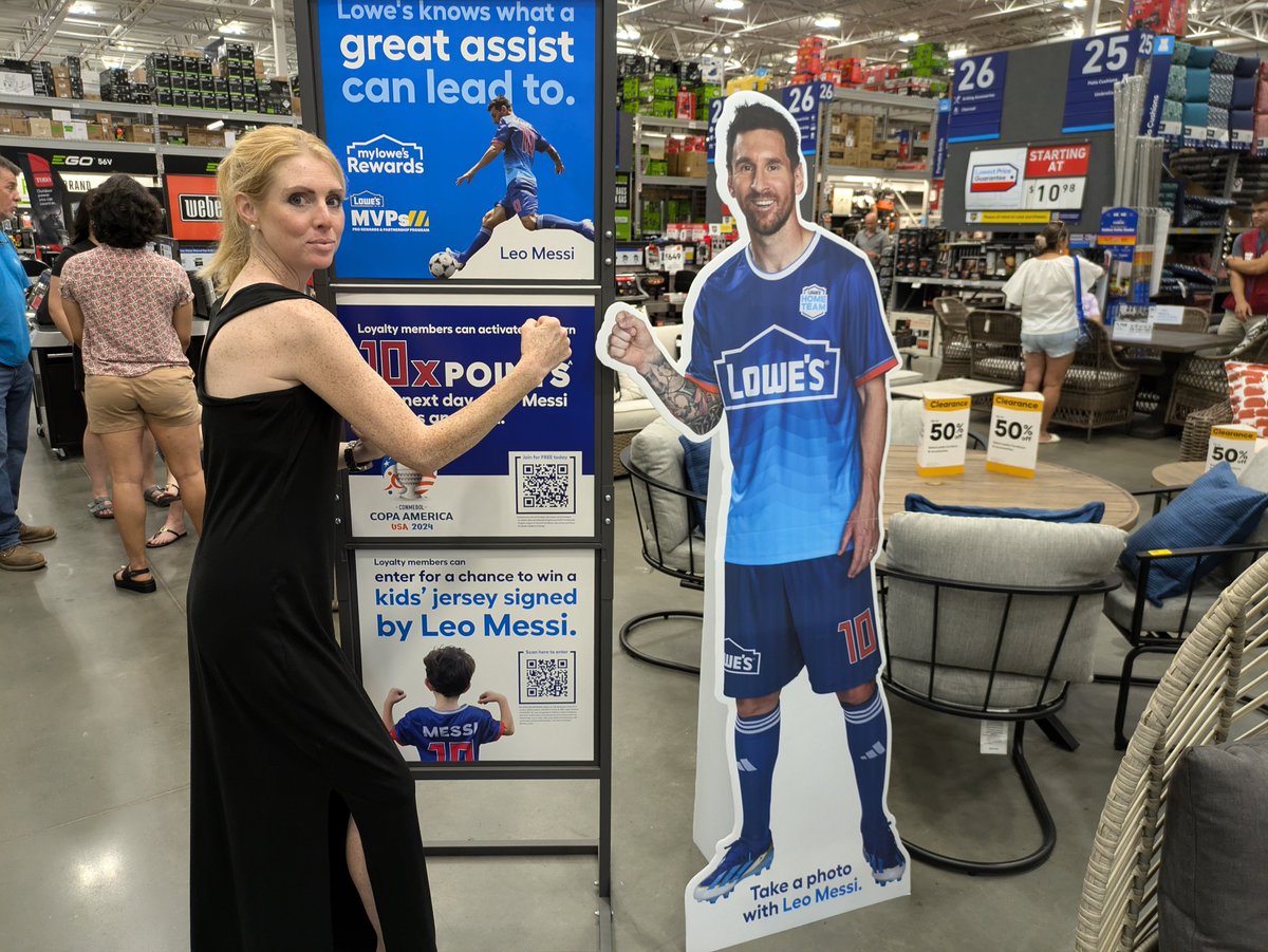 SIAShew's tweet photo. @Lowes loving the @messiassists  promotion. Argentina in the semi finals! Fist bump from my son in law, niece, daughter and me.
@ashleyshoo @nickbielski https://t.co/176pZpNnmF