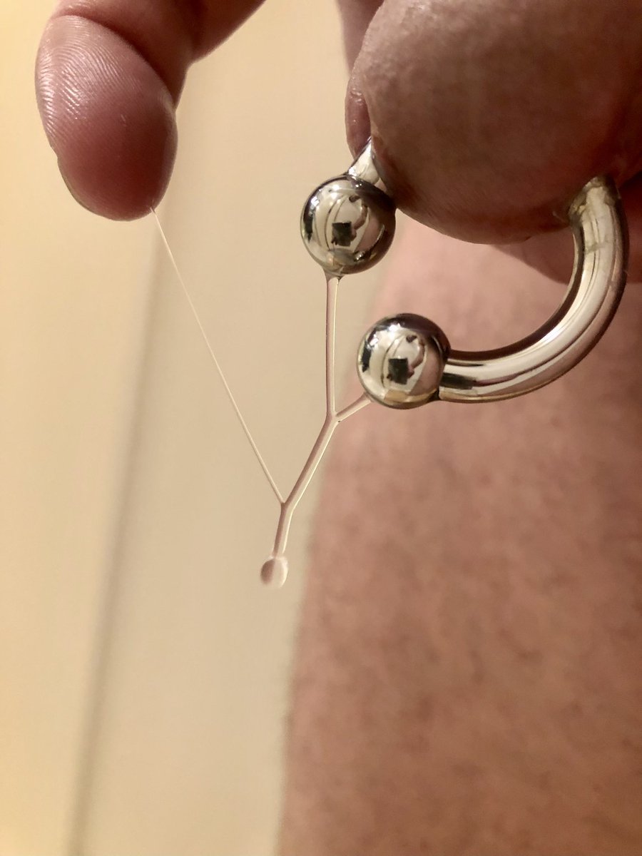 PAloverkink's tweet photo. Precum overflow.. who’s gonna lick it clean? 👅 💦 #TeamPA #PrinceAlbertPiercing #PiercedCock #PAPiercing  #PACock https://t.co/FFZccHRJBS