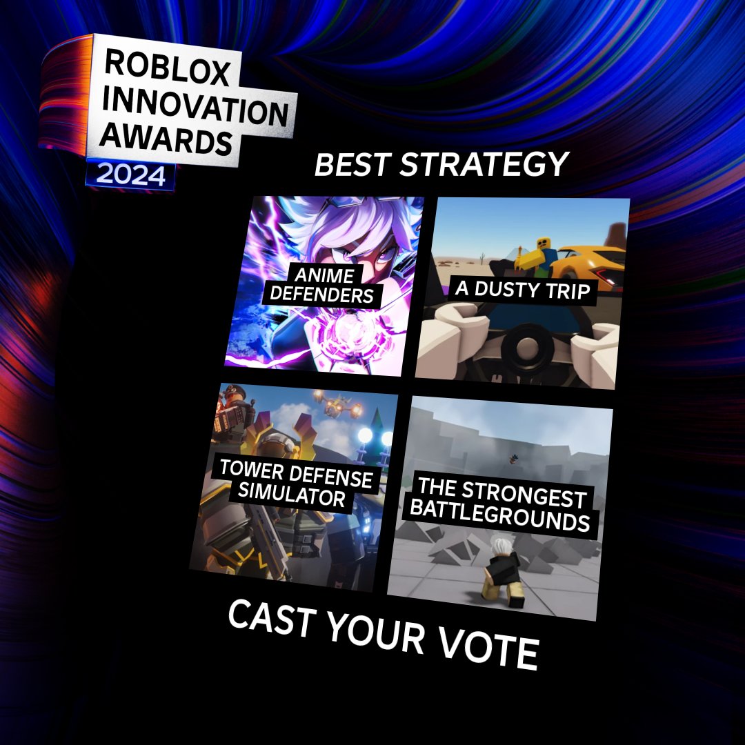 Roblox's tweet image. For those that think two steps ahead of the competition. Vote for Best Strategy in today’s genre category.

rblx.co/innovation-awa…