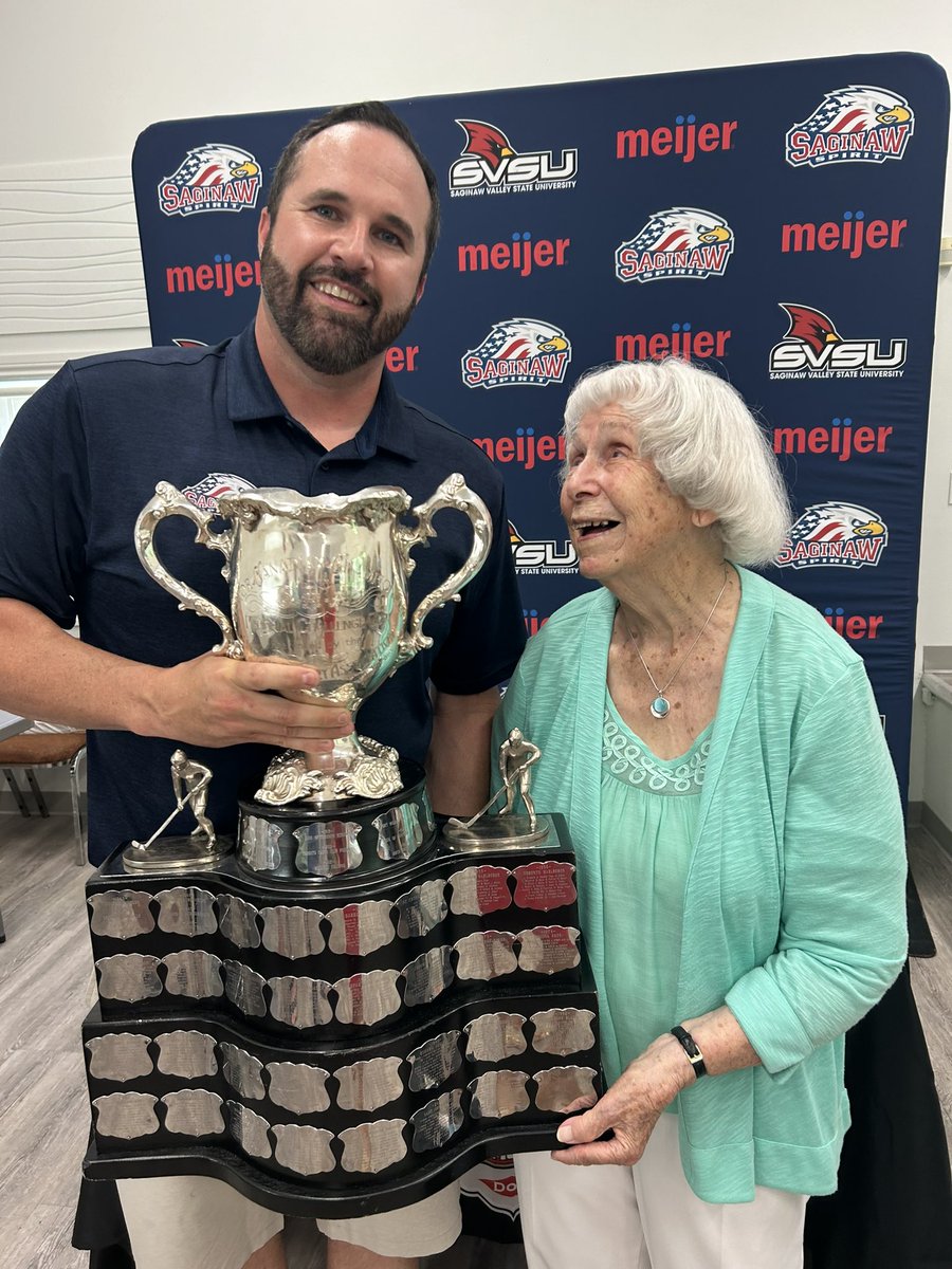 SpiritHockey's tweet photo. One proud Grandma ❤️ 🥹

Spirit GM Dave Drinkill’s 101-year-old grandma is a lifelong JR. Hockey fan. Growing up, her family billeted players, and three of those players' names are on the Memorial Cup with the 1953 Barrie Flyers! 

Now, her grandson's name will be etched in JR. Hockey history.