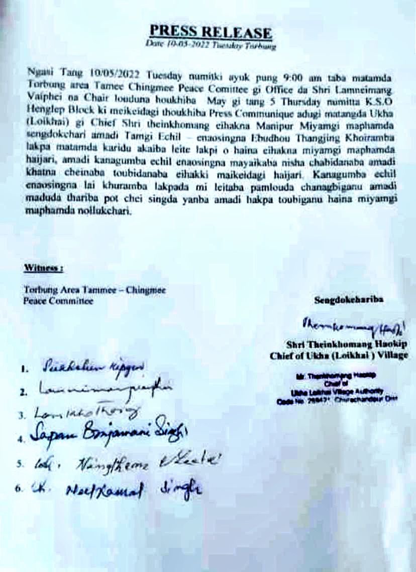 The chief of loikhai village to Meitei on the Thangting hills, had given petmission to perform their deites and worship but not litter around nor drinking alcohol. This prove that we are the owner and the meiteis used to take permission to climb Thangting hills and do the worship