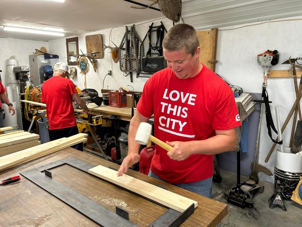 IowaAggie10's tweet photo. We had our annual serve day at CityPoint Church today. I helped out building beds at Sleep in Heavenly Peace where we built 10 beds out of a pile of lumber. Since November, they’ve distributed 60 beds in the community for kids 3-18 that don’t have a bed to sleep on. https://t.co/5df37QTMur