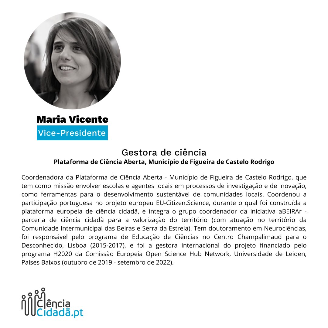 📌 Hoje é o dia de apresentarmos a nossa Vice-Presidente: Maria Vicente!
➡️ É gestora de ciência e coordenadora da Plataforma de Ciência Aberta, no Município de Figueira de Castelo Rodrigo e trabalha no envolvimento da ciência com diversas comunidades.
Saibam mais na imagem ⤵️