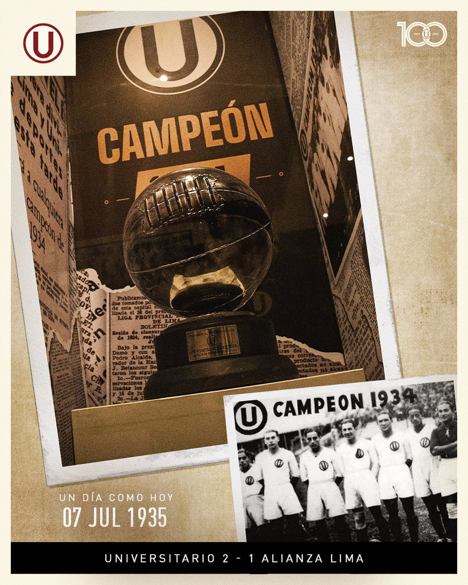 Universitario's tweet photo. 𝗨𝗡 𝗧𝗜́𝗧Ⓤ𝗟𝗢 𝗜𝗡𝗢𝗟𝗩𝗜𝗗𝗔𝗕𝗟𝗘 🤩

Un día como hoy, en 1935, derrotamos a Alianza Lima por 2-1 en la definición del título nacional de 1934. Vicente Arce y Lolo Fernández marcaron los goles que nos dieron nuestra siempre recordada segunda estrella.

#Los100DelÚnicoGrande