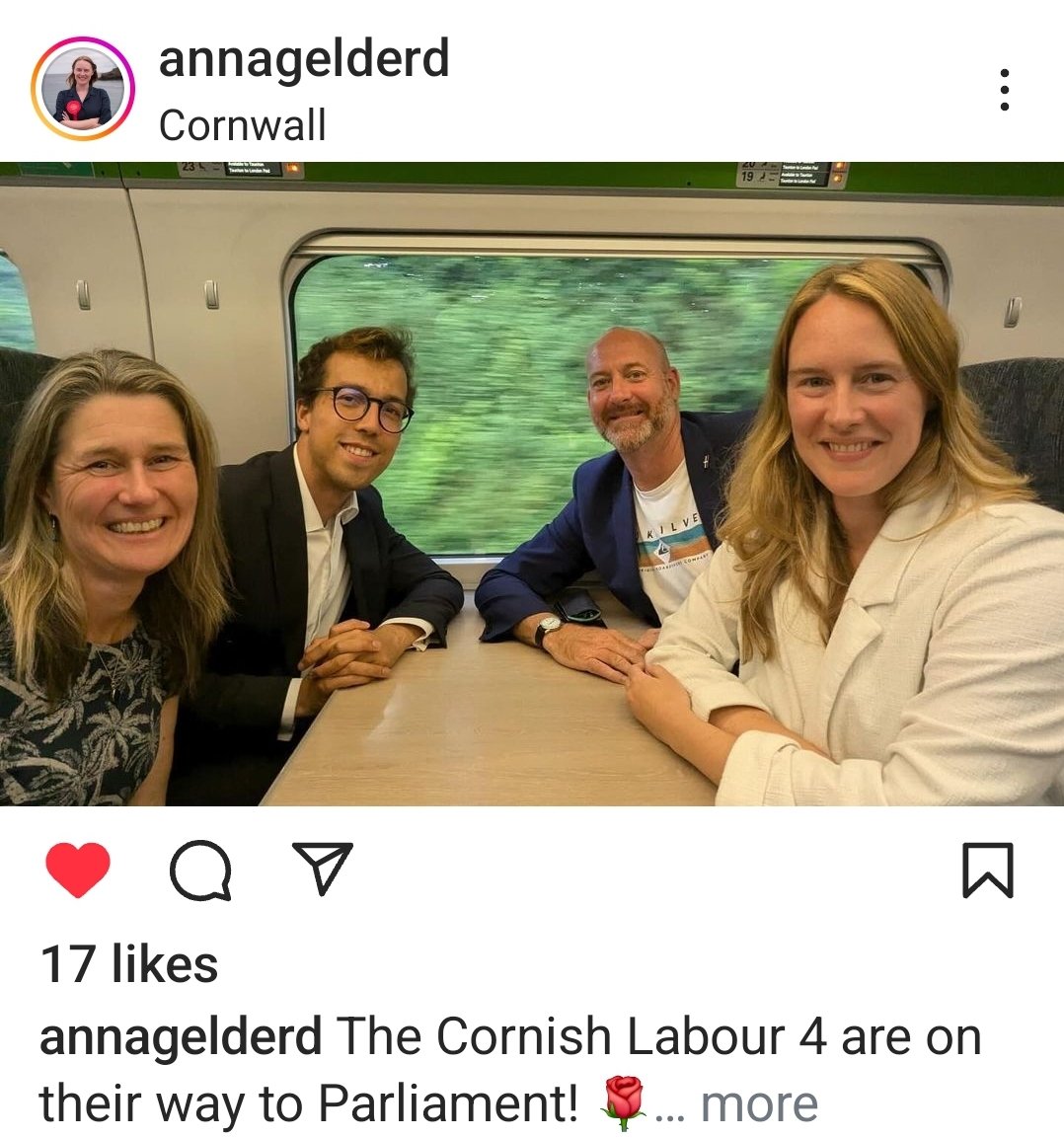 CRHLabour's tweet image. Fantastic photo! @Perran4CRH @NoahLaw4StAN @JayneKirkham4 @annagelderd on their way to Westminster #Cornwall #LabourLandslide2024