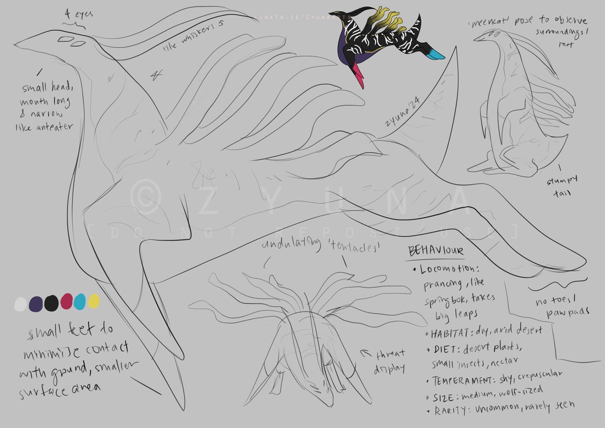ZyunaArts's tweet photo. VILUJIN (Striped Octohound)
An elusive creature that lives in the desert, it's rarely seen and believed to bring good luck. Reverse countershading warns others to keep away as its 8 tendrils secrete venom when threatened.
#zyunaarts #ProjectUNCIA #originalspecies #aliencreature https://t.co/X3e3sVZLi0