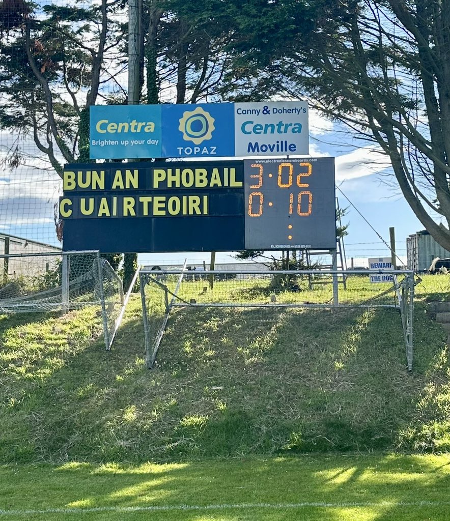 Yes Chef All County League Division Three

Moville 3-02 Burt 0-10

Full Time 

One point win for the men 💥!