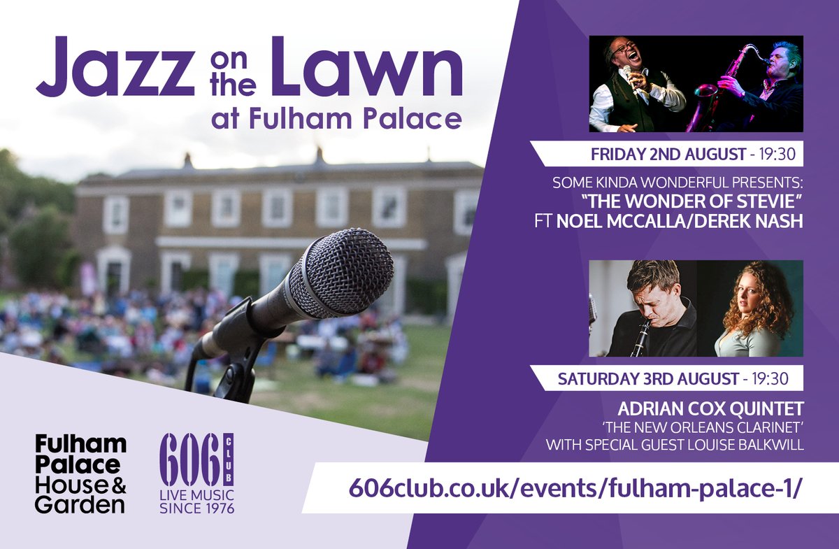 The 606 Club (@606club) on Twitter photo Lovely people, our annual #summer shows <a href="/Fulham_Palace/">Fulham Palace</a> are less than four weeks away! š«
Fri 2nd: The <a href="/Wonder_ofStevie/">The Wonder of Stevie</a> ft <a href="/DerekNashSax/">Derek Nash</a> <a href="/McCallaMusic/">NoelMcCallaMusic</a>
Sat 3rd: The #NewOrleans #clarinet <a href="/AdrianCoxMusic/">Adrian Cox</a> <a href="/LouiseBalkwill/">Louise Balkwill</a>
TICKETS: 606club.co.uk/events/fulham-ā¦
<a href="/LBHF/">H&F Council</a> <a href="/LondonNetworker/">#LondonNetworker</a> Lovely people, our annual #summer shows <a href="/Fulham_Palace/">Fulham Palace</a> are less than four weeks away! š«
Fri 2nd: The <a href="/Wonder_ofStevie/">The Wonder of Stevie</a> ft <a href="/DerekNashSax/">Derek Nash</a> <a href="/McCallaMusic/">NoelMcCallaMusic</a>
Sat 3rd: The #NewOrleans #clarinet <a href="/AdrianCoxMusic/">Adrian Cox</a> <a href="/LouiseBalkwill/">Louise Balkwill</a>
TICKETS: 606club.co.uk/events/fulham-ā¦
<a href="/LBHF/">H&F Council</a> <a href="/LondonNetworker/">#LondonNetworker</a>