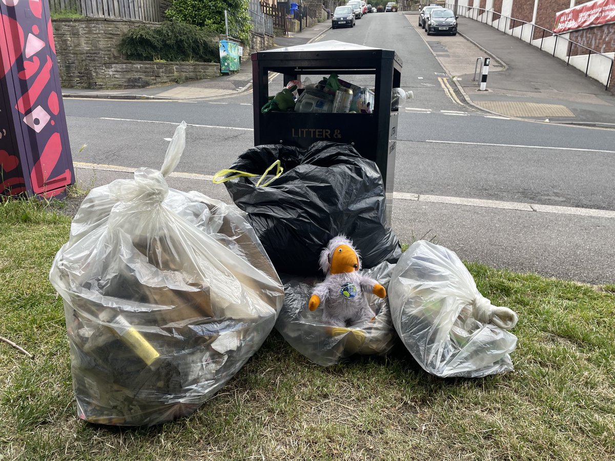 Five of us from the Walkley Wombles Litter Pick Group collected a sizeable amount of trash from a number of streets &amp; Ruskin Park today. New Wombles always welcome 😊. ⁦<a href="/sccstreetsahead/">Streets Ahead</a>⁩ this pile is on South Rd opposite Asda 🙏🗑️♻️💚