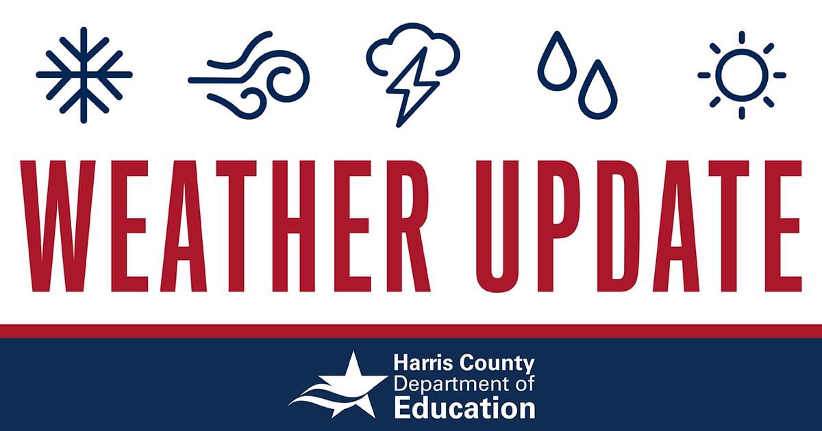 🚨 Due to inclement weather conditions, all #HCDE facilities will be closed on Monday, July 8, 2024. We will continue to provide updates as we receive more information. #HouWX