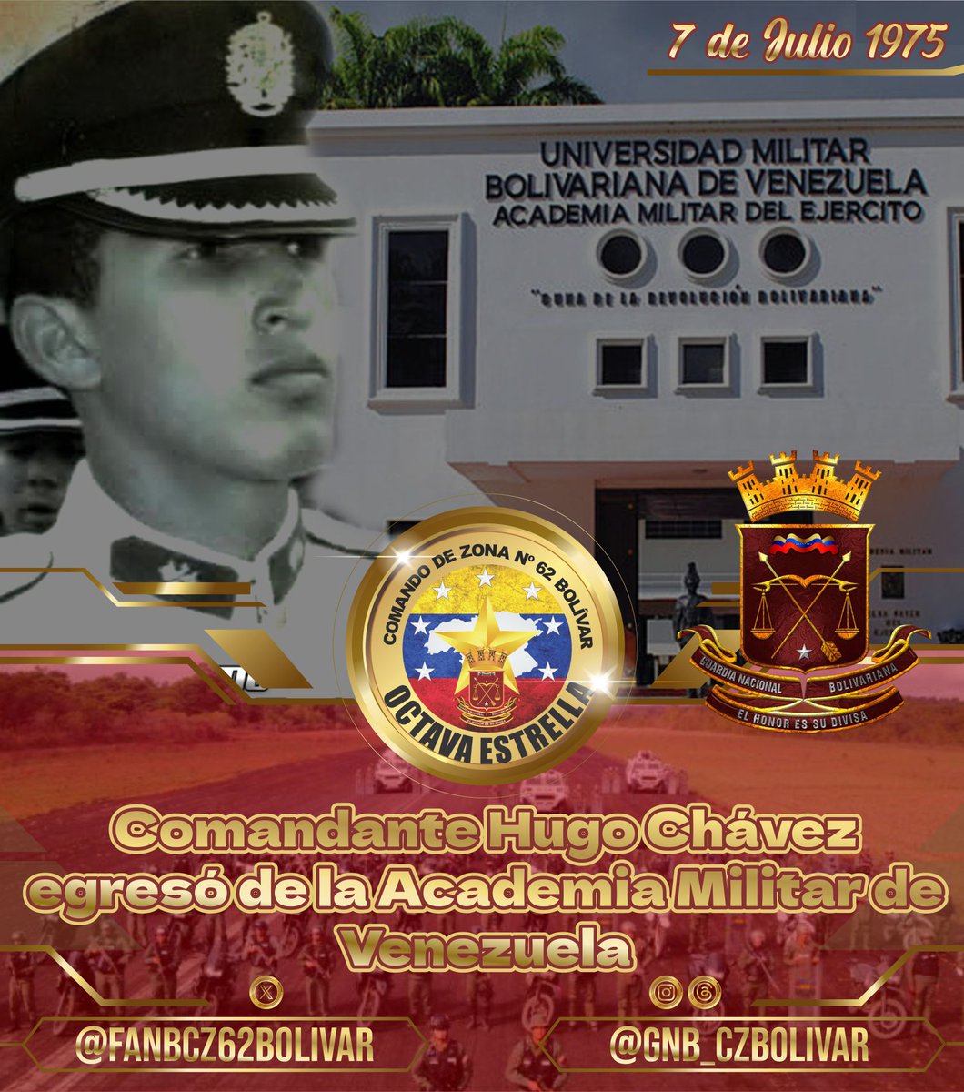 El 7 de julio de 1975, el líder de la Revolución Bolivariana Comandante Hugo Chávez, egresó como licenciado en Ciencias y Artes Militares en la especialidad de Ingeniería, mención Terrestre, iniciando así una nueva etapa de su vida como oficial de la Patria.