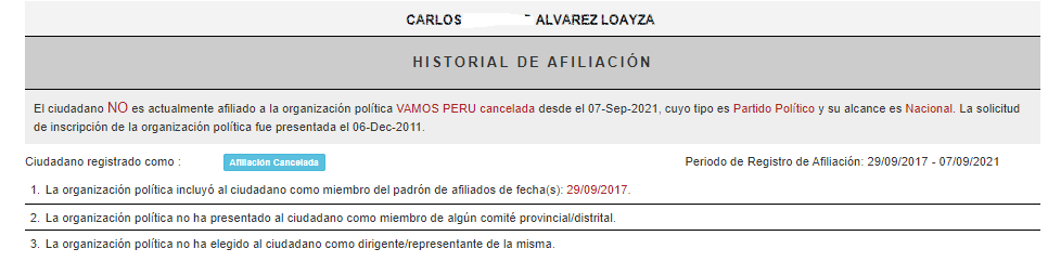 El cómico Carlos Álvarez, quien coquetea con una candidatura presidencial, estuvo afiliado a Vamos Perú, de Juan Sotomayor, entre el 2017 y el 2021. Sotomayor está con prisión preventiva por contratar trabajadores fantasmas en su gestión como alcalde provincial del Callao.