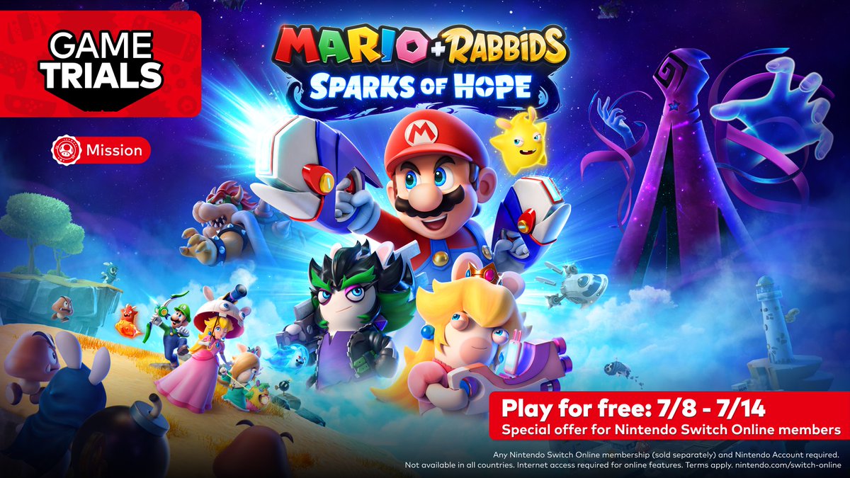 #NintendoSwitchOnline members! From 7/8 at 10am PT to 7/14 at 11:59pm PT, you can download and try the MARIO + RABBIDS SPARKS OF HOPE game at no additional cost. 

ninten.do/6014lDxGM