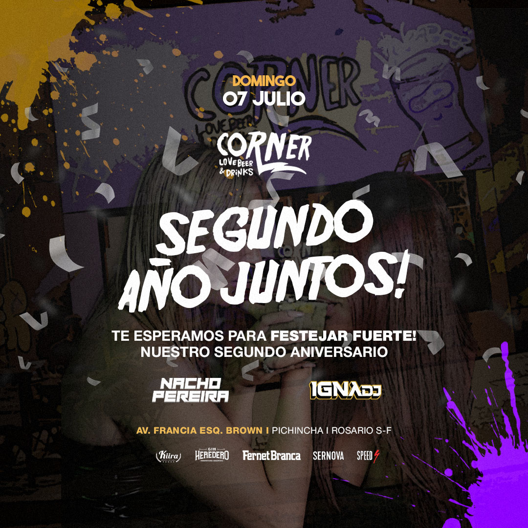 Hoy mis amigos de <a href="/CornerPichincha/">Corner Pichincha</a> cumplen dos años y quieren invitar a todos mis seguidores a celebrarlo con ellos.

Va a haber tragos y menu de cortesía para los que se acerquen. DJ live set. 
De 18hs a 2am. Francia y Brown.

Auspician: Heredero/Branca/ Sernova/Speed/Kira