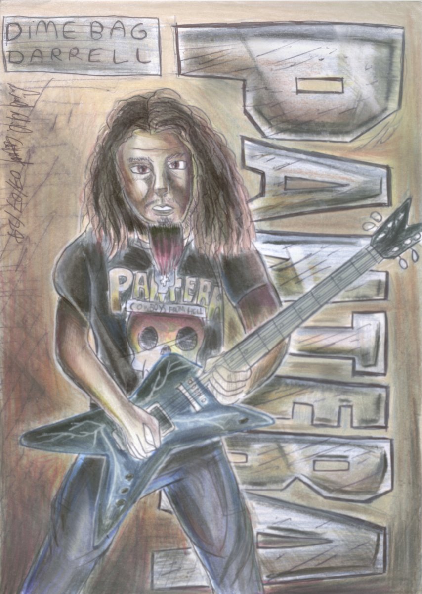 Lupeco98's tweet photo. Dimebag Darrell (@Pantera) - Fanart
Art made with Colored Pencils, Ball Pen, and White Pen and POSCA White Pen.
#Art #TraditionalArt #ColoredPencils #Fanart #Music #Rock #HeavyMetal #Pantera #PanteraBand #DimebagDarrell #CowboysFromHell #Guitarrist #Tribute #90s #Cartoon https://t.co/RpjM9DEKUL