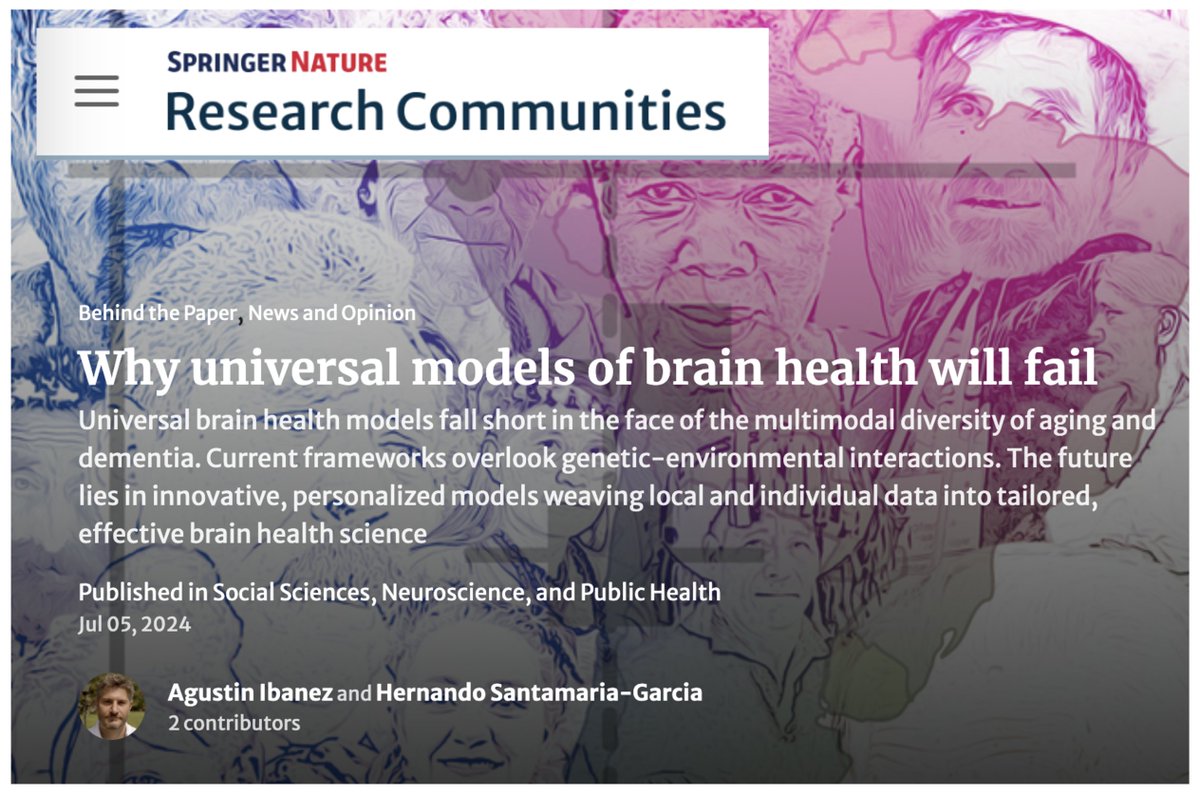 Brain health models use data from the US &amp; Europe and generalize them to the world majority, neglecting the multimodal diversity of aging &amp; dementia. Learn how we can improve data diversity &amp; tailored models in our piece at <a href="/SpringerNature/">Springer Nature</a> with <a href="/nanosanta/">Hernando Santamaría-García</a>