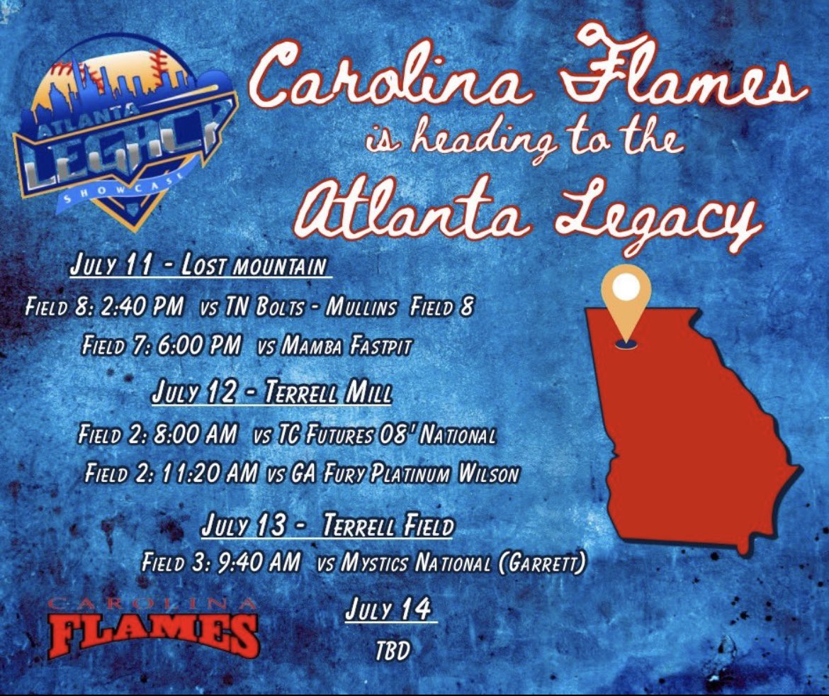 Madi_Denson2028's tweet photo. Come see us play in Atlanta, GA this weekend! 🥎🔥 #madisondenson #pitcher #carolinaflames @carolinaflames1 https://t.co/vASa23b2BH