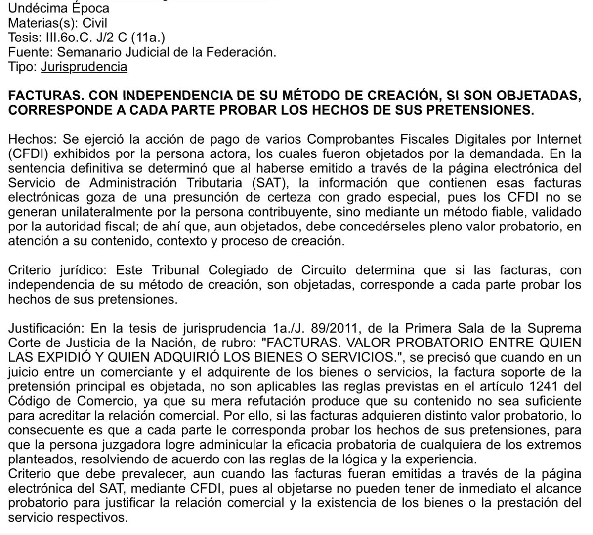 Mtro_MarcosGtz's tweet photo. El que sea emitida la factura (CFDI) por el sistema electrónico del SAT, por sí misma no acredita la operación comercial. 
Razonamiento que me gusta para usarlo en favor de recepción de un ingreso que no lo es y el SAT diga que sí y como prueba use la emisión de la factura. https://t.co/bCYj2RzNeT