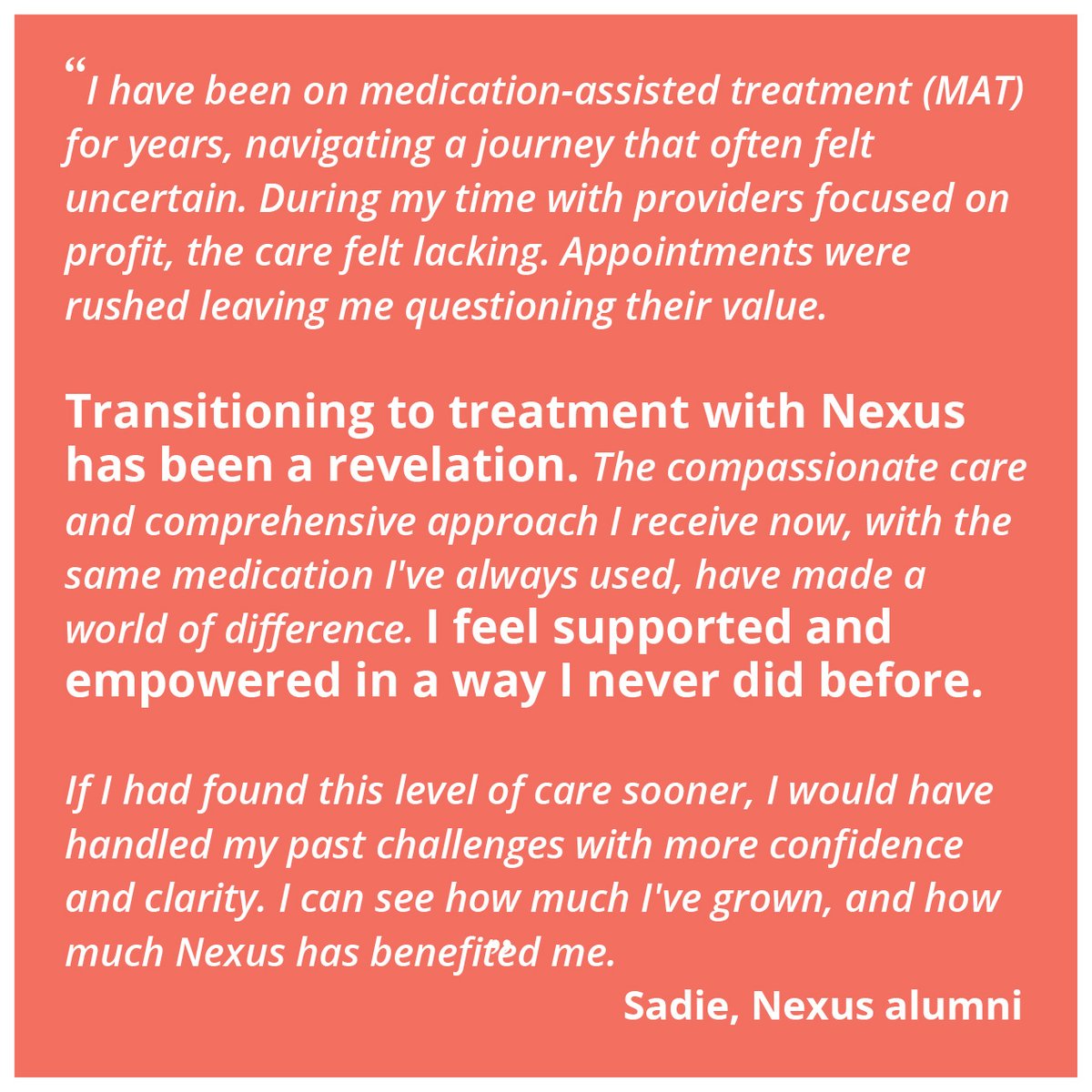NexusRecovery's tweet image. Nexus Recovery Center serves as a community of hope and recovery for all women and their families who strive to live healthy, resilient lives.