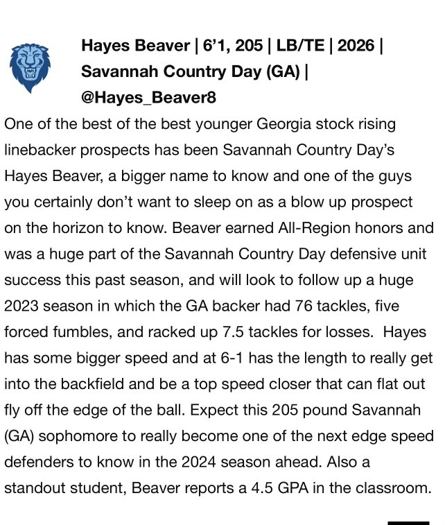 Hayes Beaver (@hayes_beaver8) on Twitter photo Appreciate the write-up from <a href="/CULionsFB/">Columbia Football</a> after my camp! #SWARM <a href="/CoachRocBatten/">Roc Batten</a> <a href="/Jblackcky44/">Joey Blackmore</a> <a href="/_CoachBrewer/">THE POWER OF ENTHUSIASM</a> <a href="/rob_deloach/">Rob USAF Veteran-Ammo</a> <a href="/RecruitGeorgia/">Recruit Georgia</a> Appreciate the write-up from <a href="/CULionsFB/">Columbia Football</a> after my camp! #SWARM <a href="/CoachRocBatten/">Roc Batten</a> <a href="/Jblackcky44/">Joey Blackmore</a> <a href="/_CoachBrewer/">THE POWER OF ENTHUSIASM</a> <a href="/rob_deloach/">Rob USAF Veteran-Ammo</a> <a href="/RecruitGeorgia/">Recruit Georgia</a>