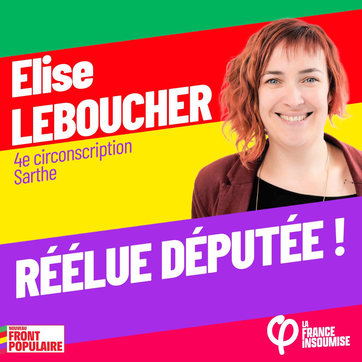 leboucher_elise's tweet image. Quelle joie les amis
Je remercie les électeurs de la 4eme circo de la Sarthe de leur confiance renouvelée. Je tiens aussi à remercier toutes les personnes qui ont participé à cette victoire. Demain il peut y avoir un gvt du Front populaire, c’est grâce à elles.