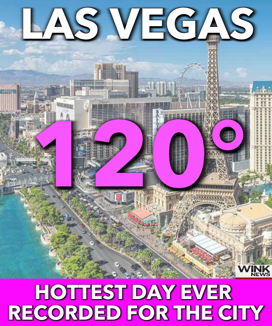 #BREAKING: Las Vegas just hit 120° this afternoon, hottest temperature ever recorded for the city since data started there in 1937. It beat the previous all-time record by 3 degrees! Palm Springs, California, also hit a new all-time heat record with 124° on Friday. 🥵🔥 @WINKNews