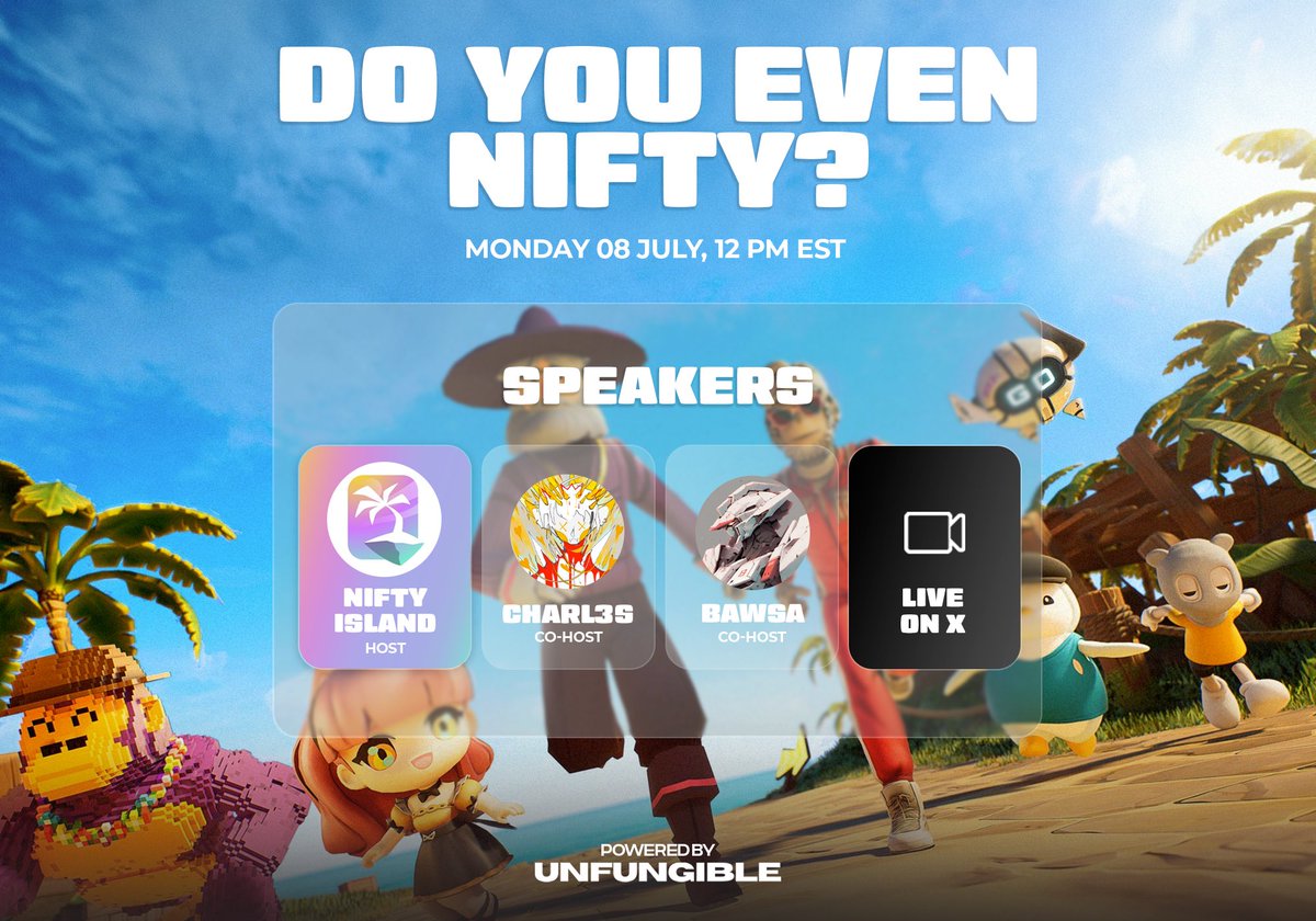 Join us tomorrow for a very nifty livestream.

We’ll be island hopping with <a href="/charl3svii/">Charl3s</a> and @nftbawsa

If you’ve got an island you think we should visit, drop it in the replies 🏝️