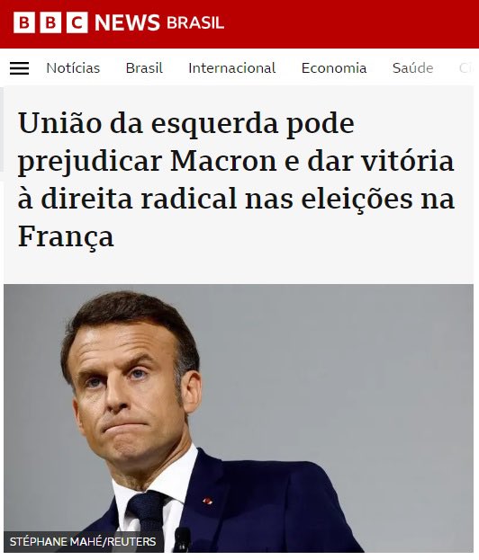 A mídia corporativa brasileira é - ao lado da extrema-direita - a grande derrotada das eleições na França 🇫🇷 . 

Apostou cegamente na vitória do extremismo para reforçar o apoio dela ao fascismo à brasileira e levou uma rasteira da realidade.

Mais uma.

Quem sabe em 72 horas…