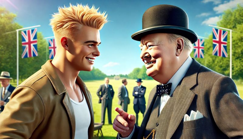 In der Realität konnten sich der 1969 geborene Oliver Kahn und der bereits 1965 verstorbene Sir Winston Churchill nicht treffen. Dall-E hat ein fiktives Gespräch gezeichnet. Denn die beiden hätten sich prächtig verstanden im "never, never, never give up!" kompetenznetz-mittelstand.de/de/app/blog/20…