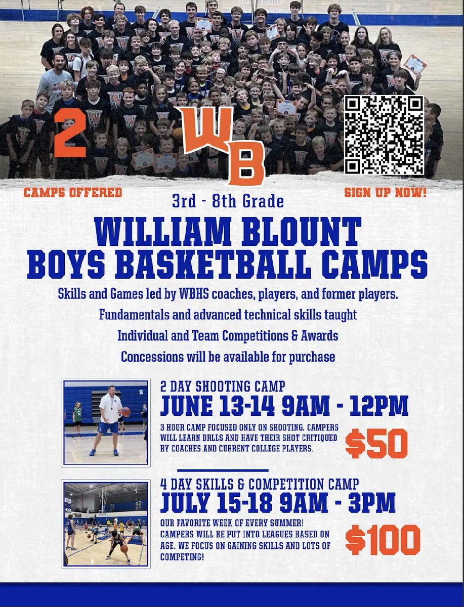 Reminder that our 2nd WB Basketball Camp is July 15-18. We encourage everyone to bring friends and bring your own basketball. Please use the registration link attached to our flyer or the link attached to this post. Can’t wait to see everyone. Go Govs! 

docs.google.com/forms/d/e/1FAI…