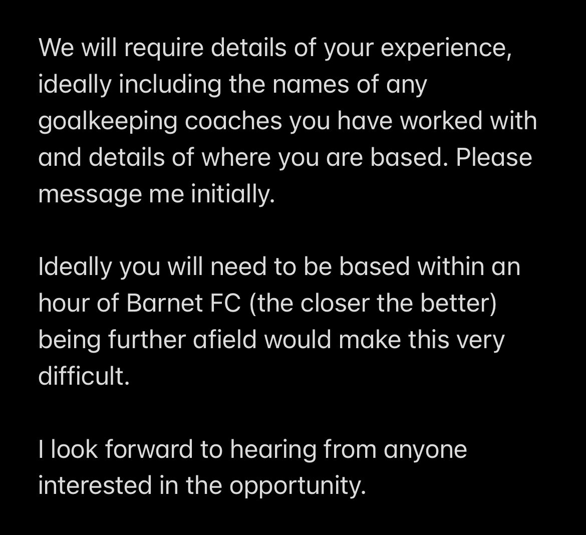 TRAINING GOALKEEPERS REQUIRED

Barnet FC - FIRST TEAM