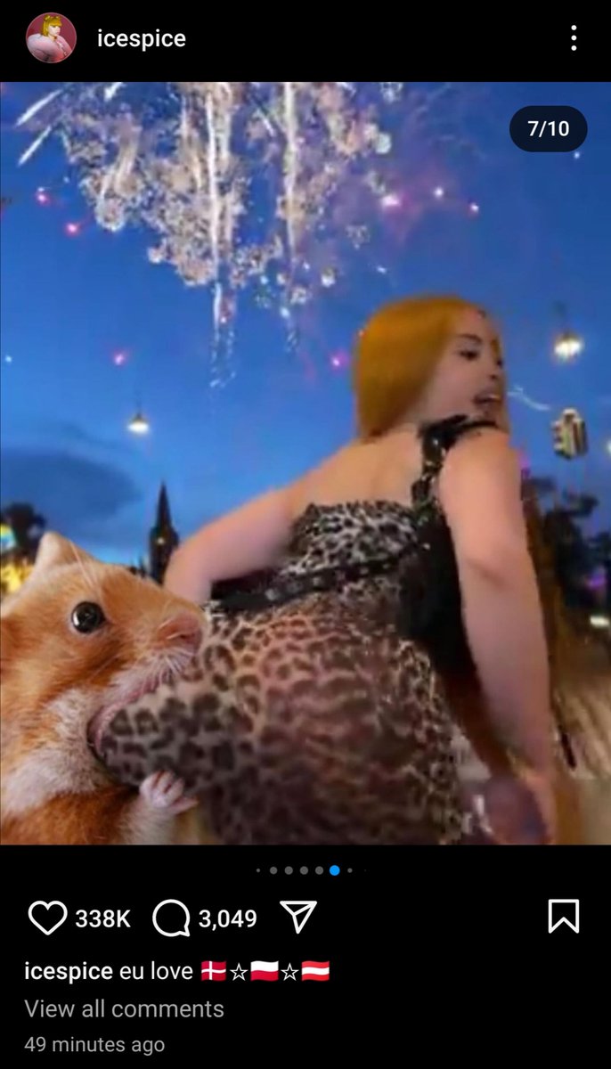 Breaking: Ice Spice gets a surprise 'Nomnom' from a hungry hamster! 🐹🎤 

Bet she didn't see that one coming. <a href="/icespicee_/">princess</a> 

instagram.com/p/C9IaAa-usSp/…

(Slide 7)