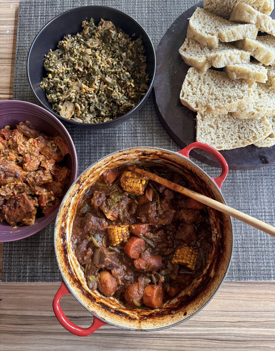 umpheko's tweet photo. Sunday kos is served!!

On the menu:
- Wild Spinach &amp; Mushroom Savoury Rice
- Dumplings 
- Baked Chicken with cherry tomatoes 
- Oven braised beef Potjie 

@SowetanMag article, the full menu. 

Happy Sunday!! https://t.co/wZ82gp5zQK