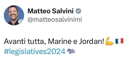 Quand la victoire est proche mais le destin est impitoyable

#Salvini #LePen #LEGISLATIVES2024 #Legislatives #France