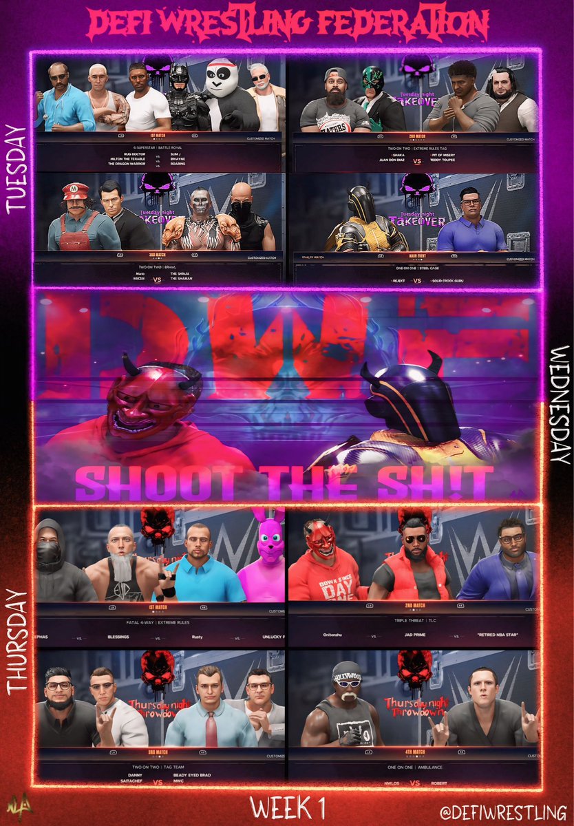 REJEKT6's tweet photo. Week 1 is upon us.
The stage is set.
The participants await their opportunity.
We have one question for you….
ARE YOU READY?
@DefiWrestling @onitenshu
#DWF #DefiWrestling #DefiWrestlingFederation #FunAgain #TuesdayNightTakeover #STS #ThursdayNightThrowdown https://t.co/2CcQYe6ohY