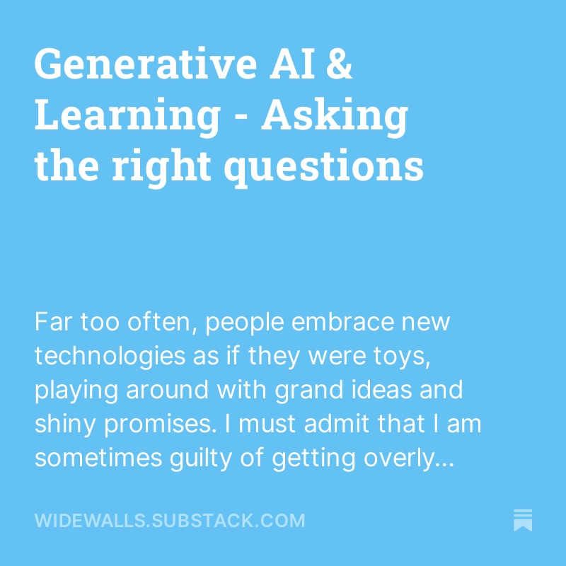 MathieuPenot's tweet image. Join me on Substack to be the first to receive my newsletters about #GenerativeAI and #Learning, as well as the latest episodes of my podcast Wide Walls where I interview inspiring educators and learning designers! #EducationPodcast #LearningDesign 

widewalls.substack.com/p/asking-the-r…